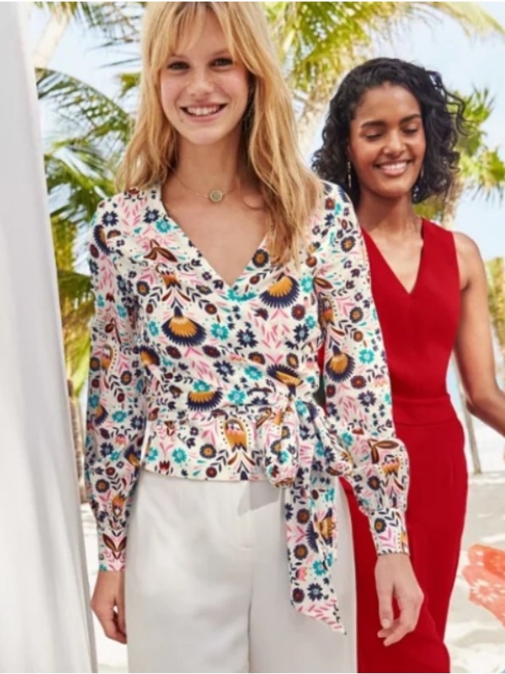BOGO! Boden Rosamund Floral Wrap Blouse White Blue Size 8